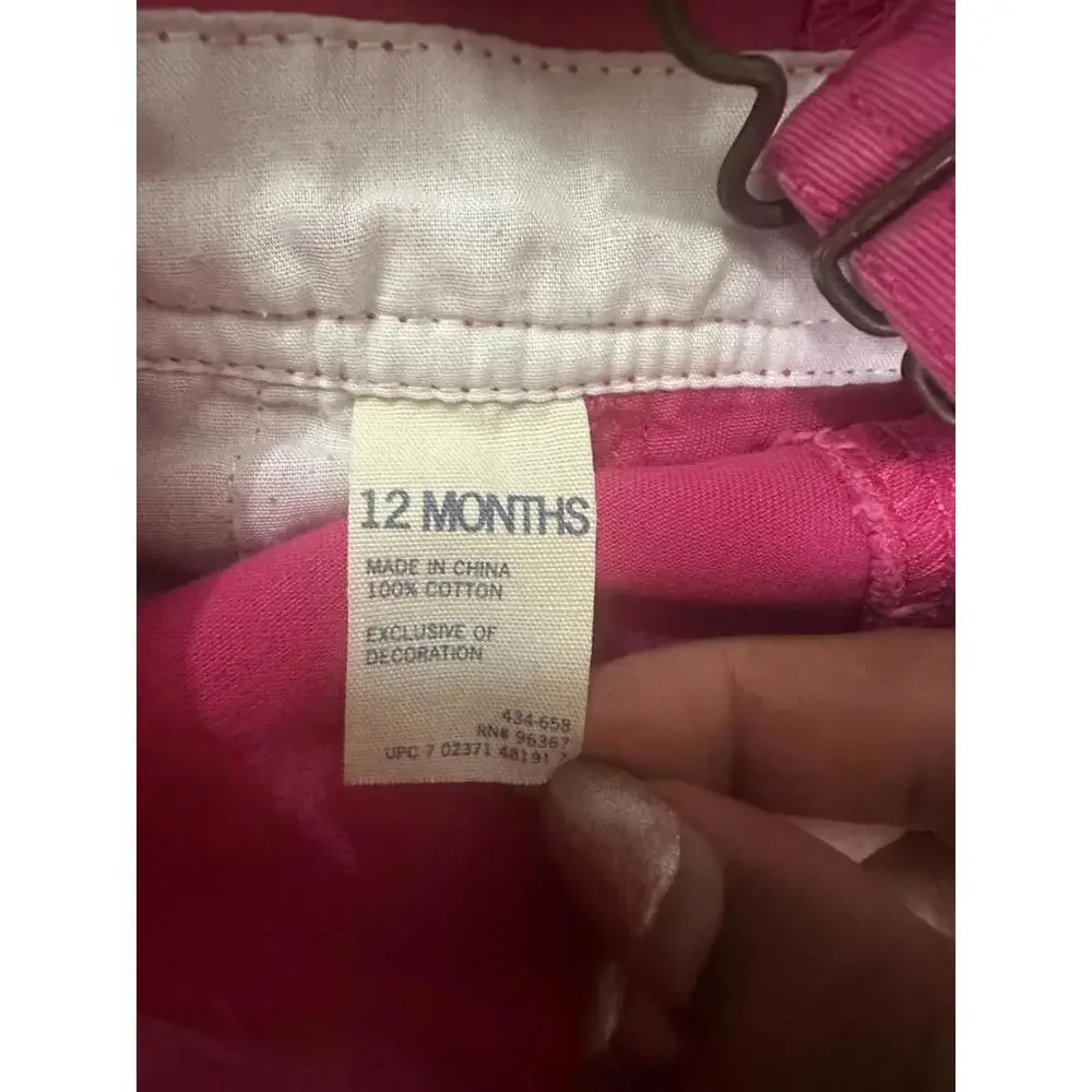 OshKosh B'gosh classic cotton pink floral embroidered bib-style overalls 12M